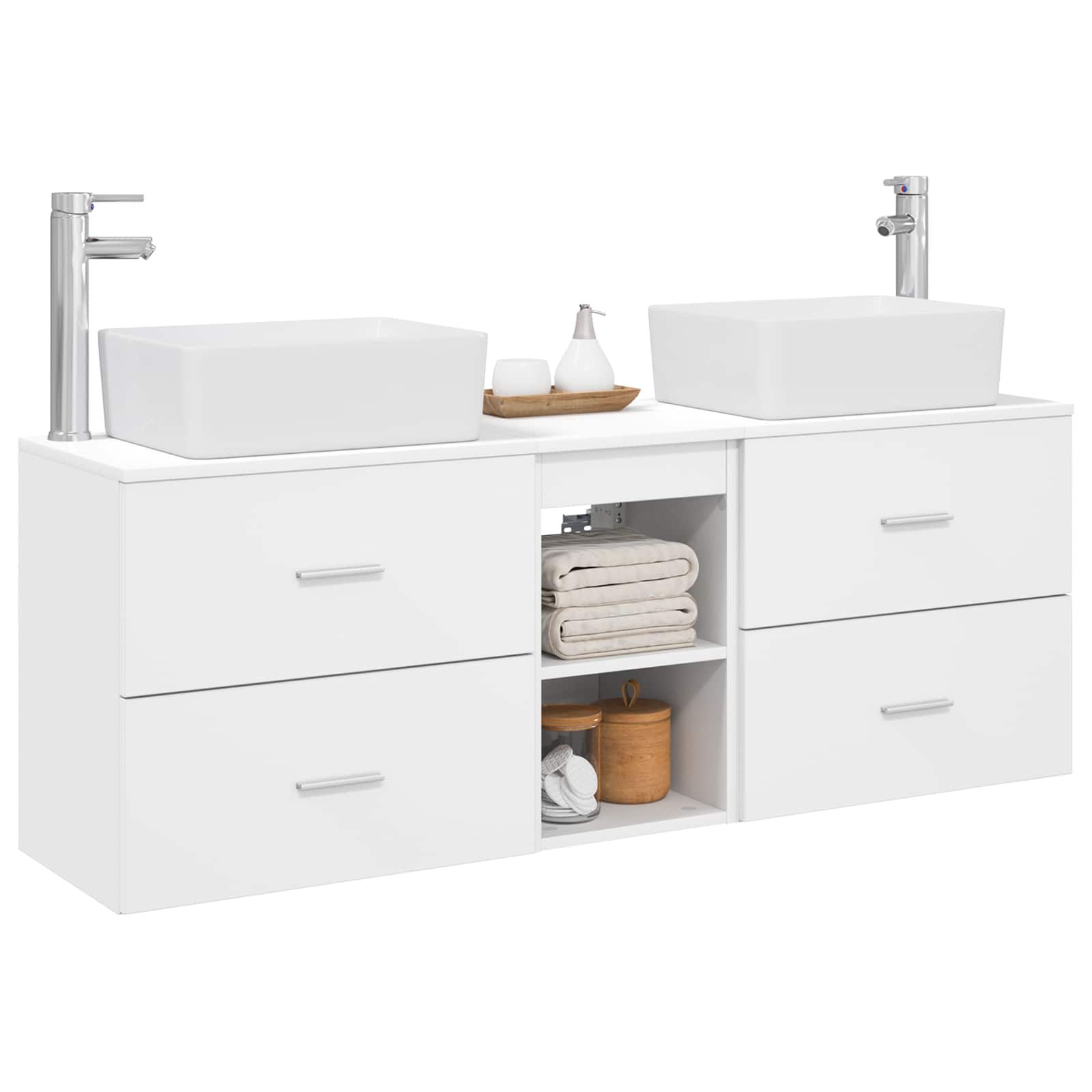 Badkamerkastenset 3 st Wit 53 x 34,5 x 63 cm Bewerkt hout - Afbeelding 3