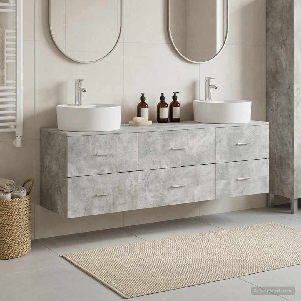 vidaXL Badrumsskåpsset 3 st Betonggrå 62,5 x 44,5 x 50 cm