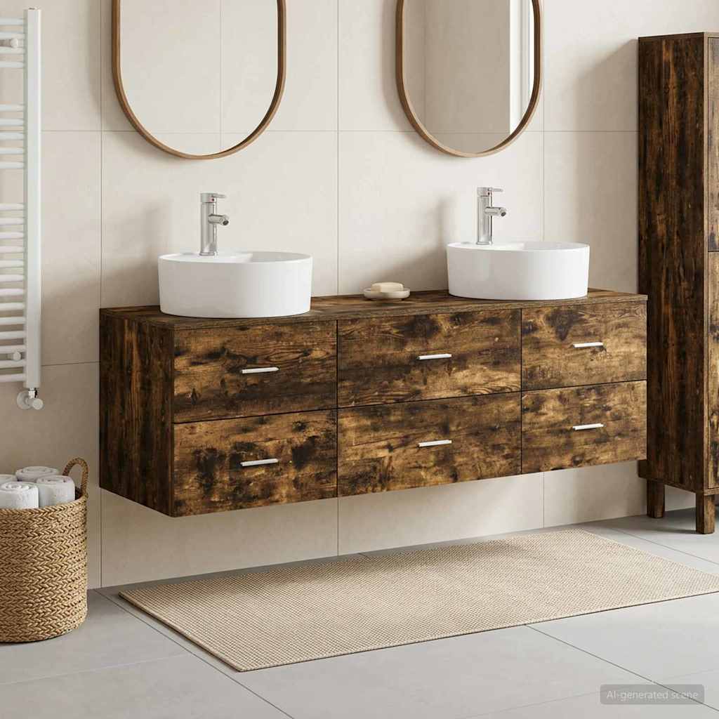 vidaXL Badrumsskåpsset 3 st Rökt ek 62,5 x 44,5 x 50 cm