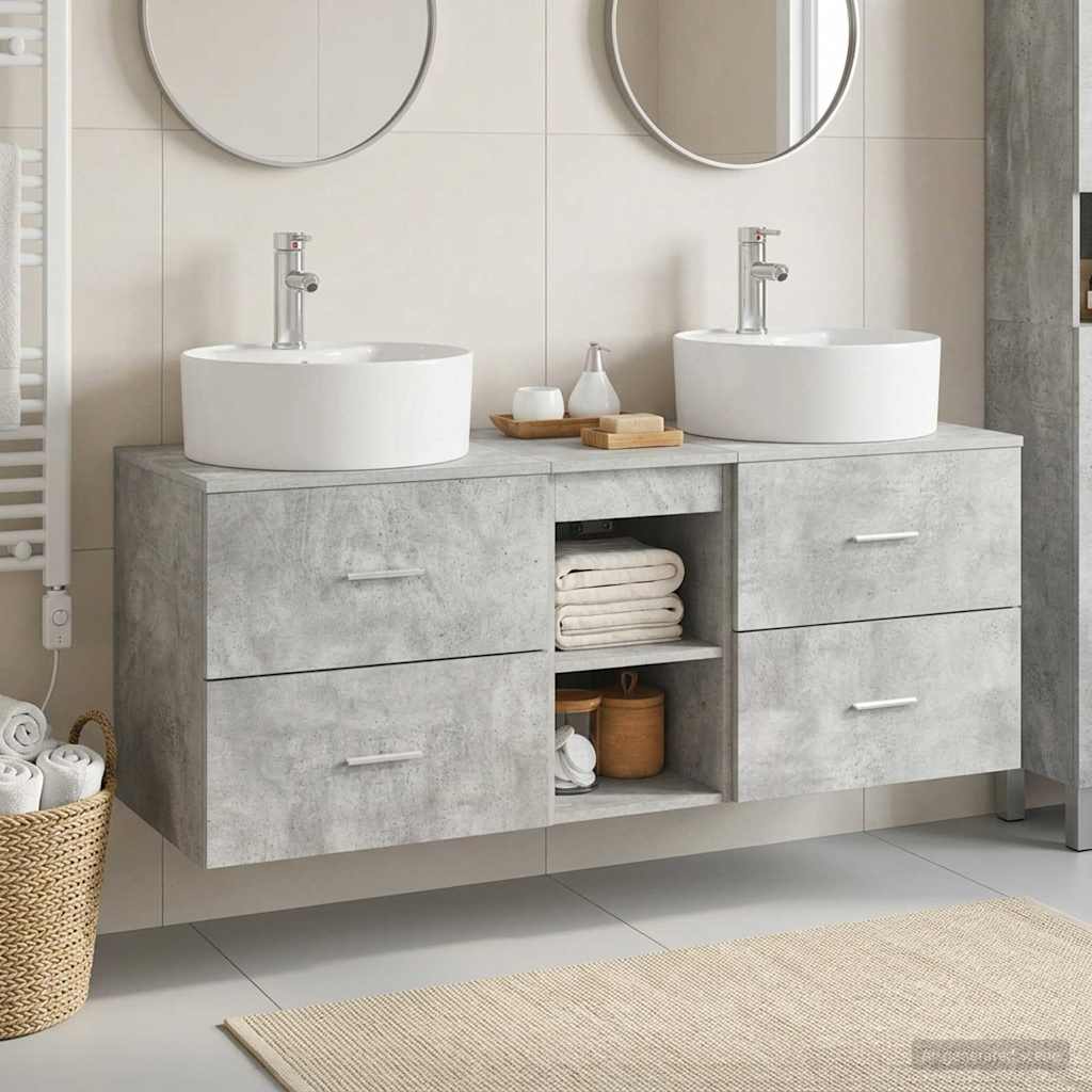 Sada koupelnových skříněk 3 ks Betonově šedá 129 x 44,5 x 82 cm 3405878