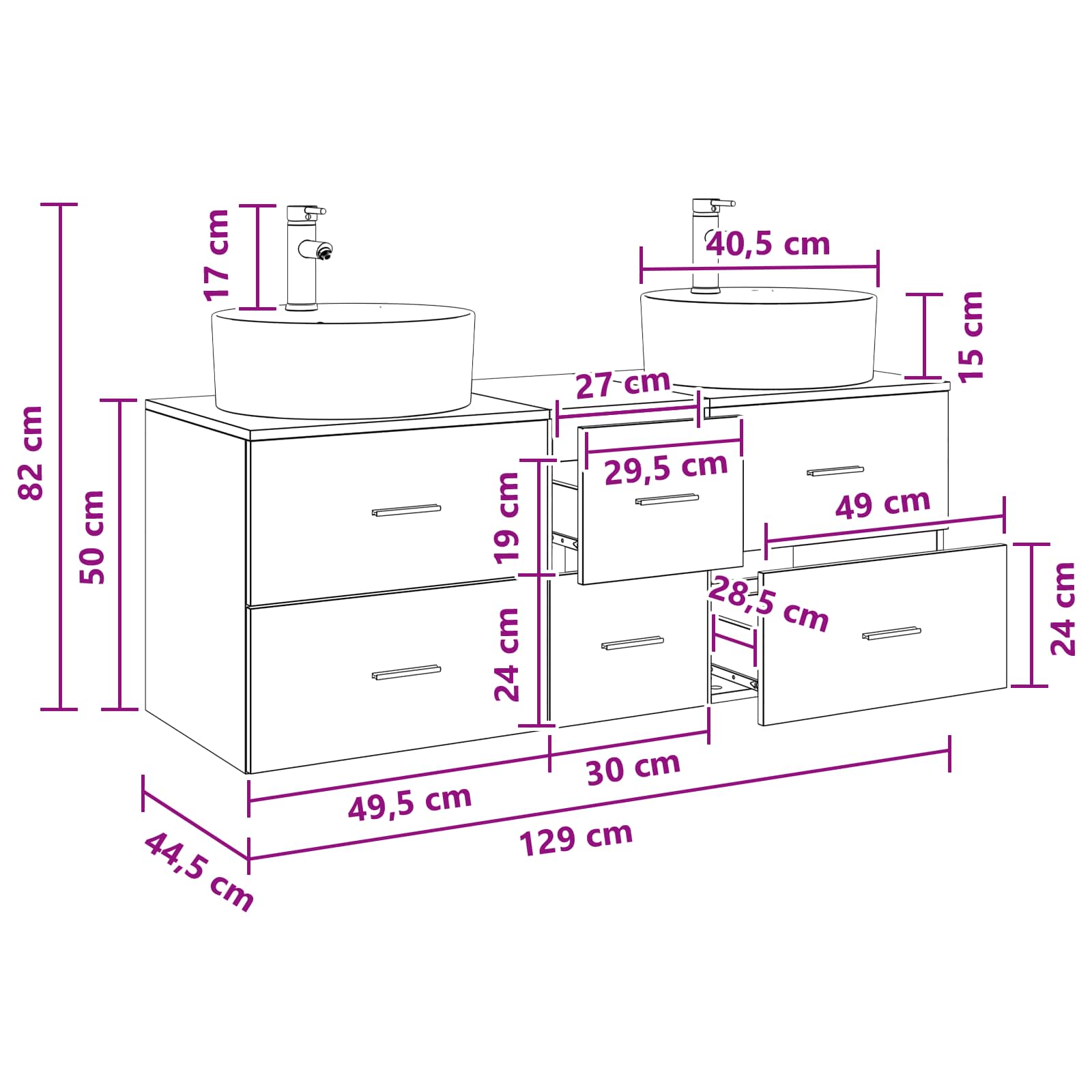 Bathroom Furniture Set size guide