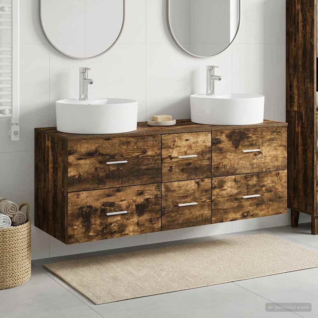 vidaXL Badrumsmöbelset 3 st Rökt ek 49,5 x 44,5 x 65 cm