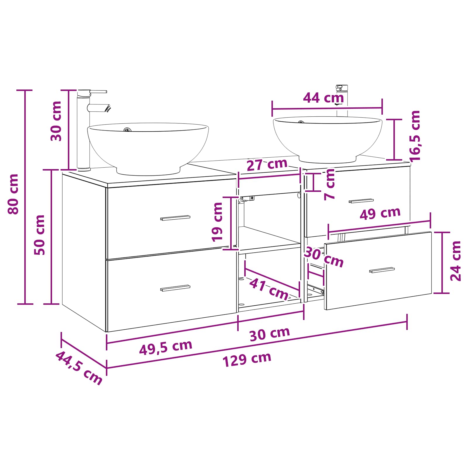 Bathroom Furniture Set size guide