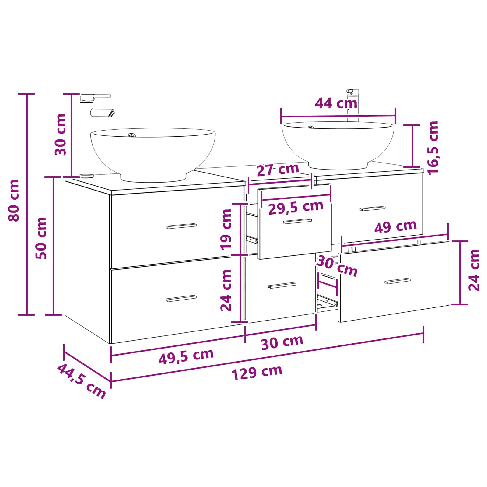 Bathroom Furniture Set size guide
