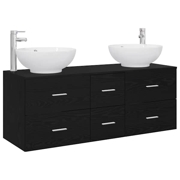 vidaXL Vannitoa m&ouml;&ouml;bleset 3 tk Must 49,5 x 44,5 x 65 cm Tehispuit