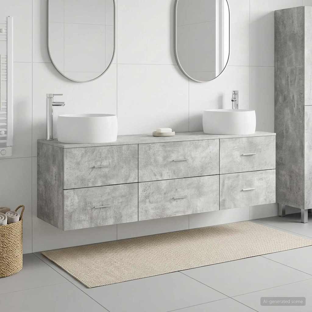 vidaXL Badrumsmöbelset 3 st Betonggrå 49,5 x 44,5 x 66 cm