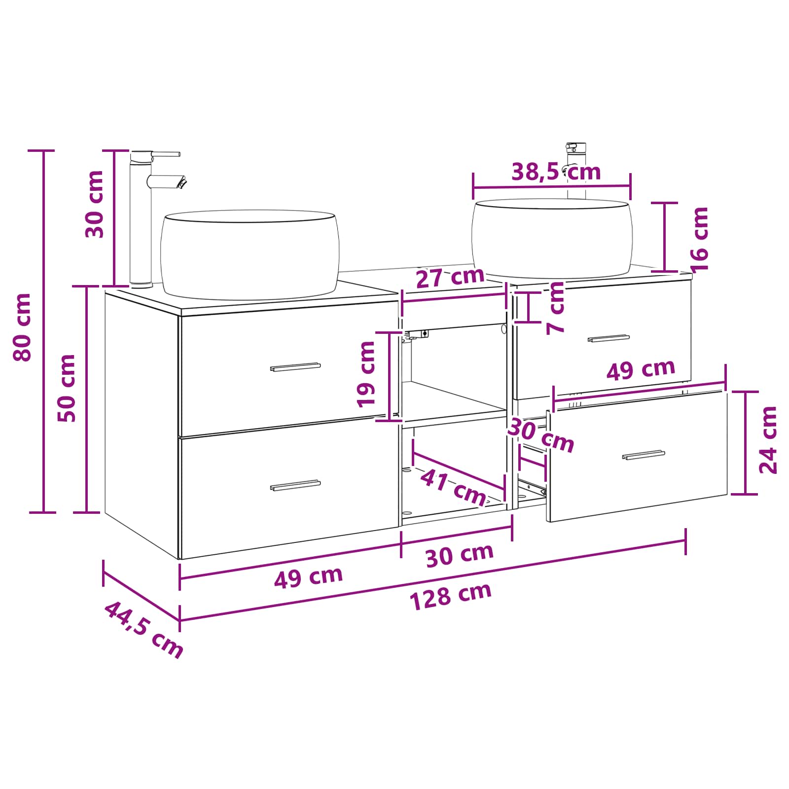 Bathroom Furniture Set size guide