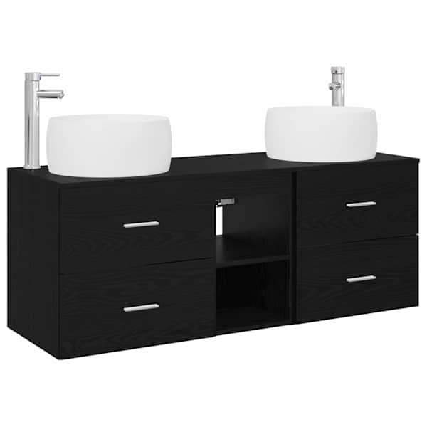 vidaXL Vannitoa m&ouml;&ouml;bleset 3 tk Must 49,5 x 44,5 x 66 cm Tehispuit