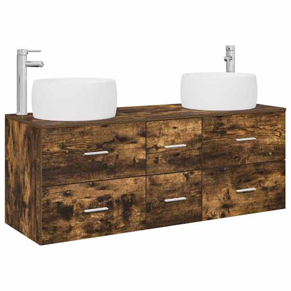 vidaXL Vannitoa m&ouml;&ouml;bleset 3 tk Suitsutatud tamm 49,5 x 44,5 x 66 cm