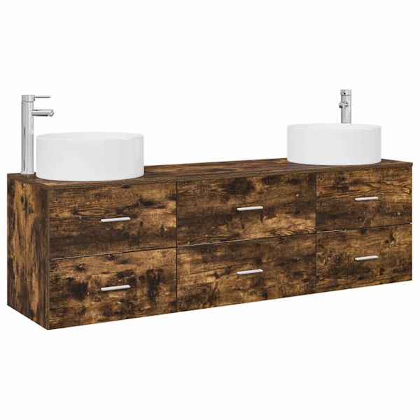 vidaXL Vannitoa m&ouml;&ouml;bleset 3 tk Suitsutatud tamm 49,5 x 44,5 x 65,5 cm
