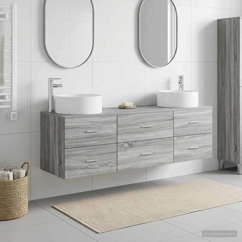 vidaXL Badrumsmöbelset 3 st Grå Sonoma 49,5 x 44,5 x 65,5 cm