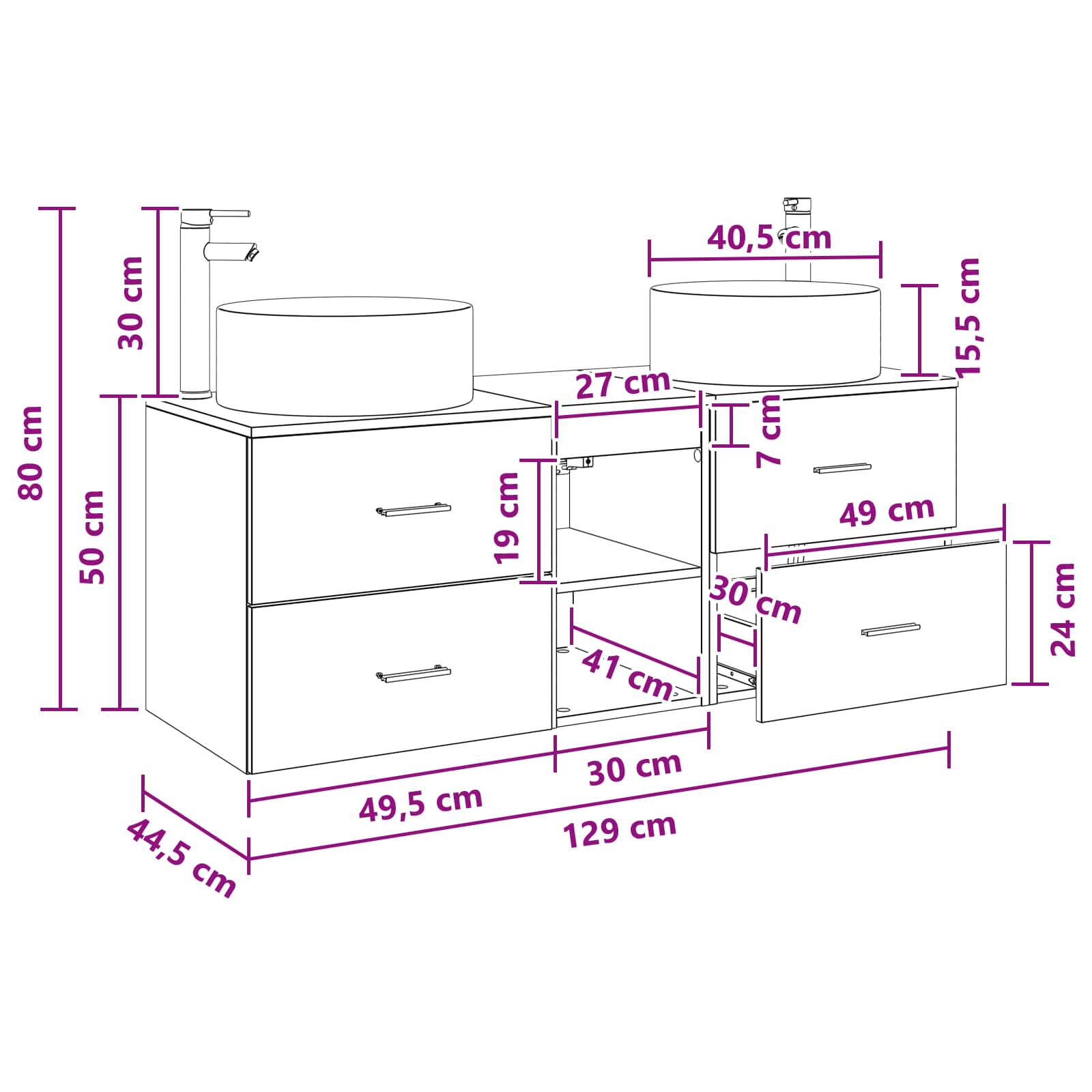 Bathroom Furniture Set size guide