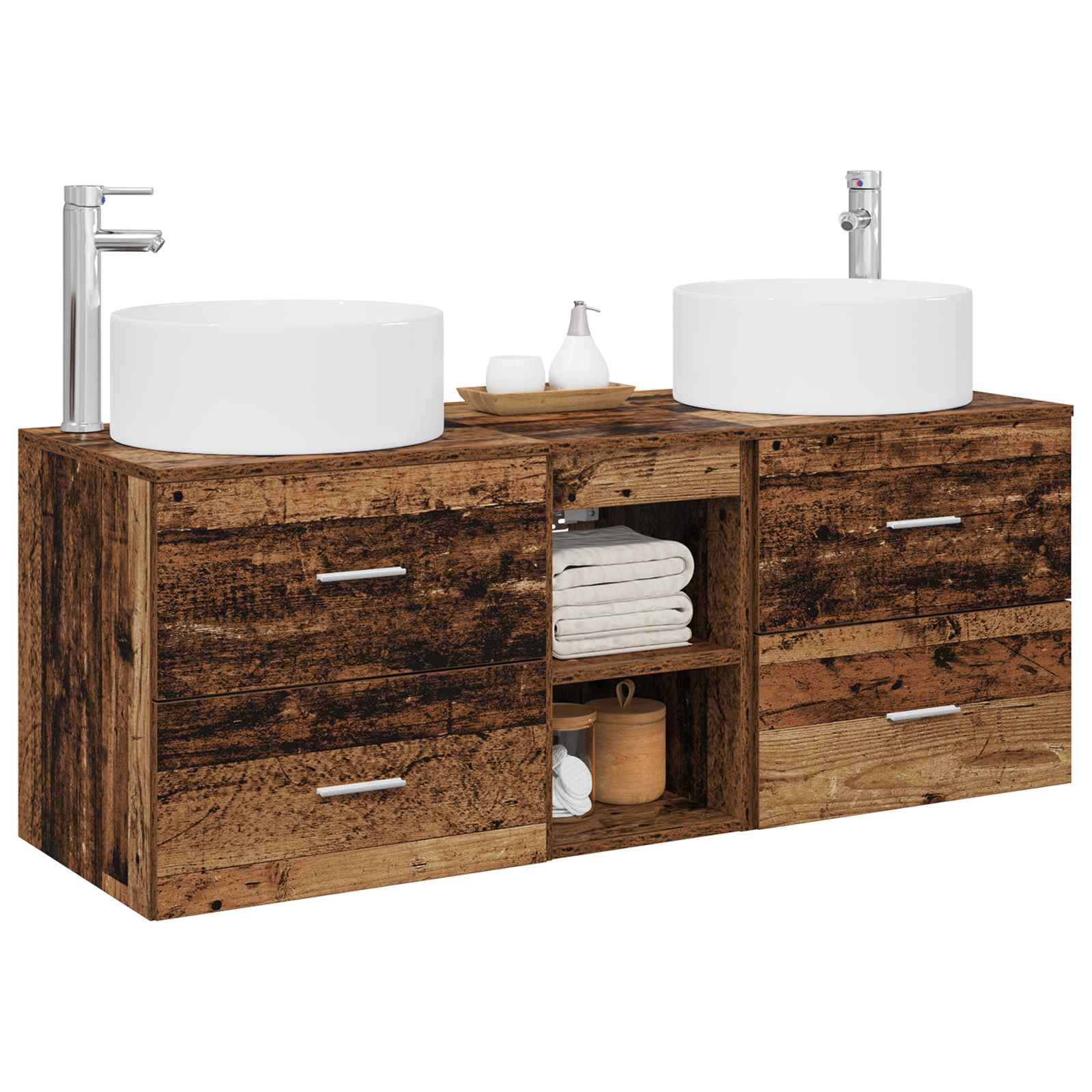 Комплект мебели за баня 3 бр. Старо дърво 49,5 x 44,5 x 65,5 см — изображение 3