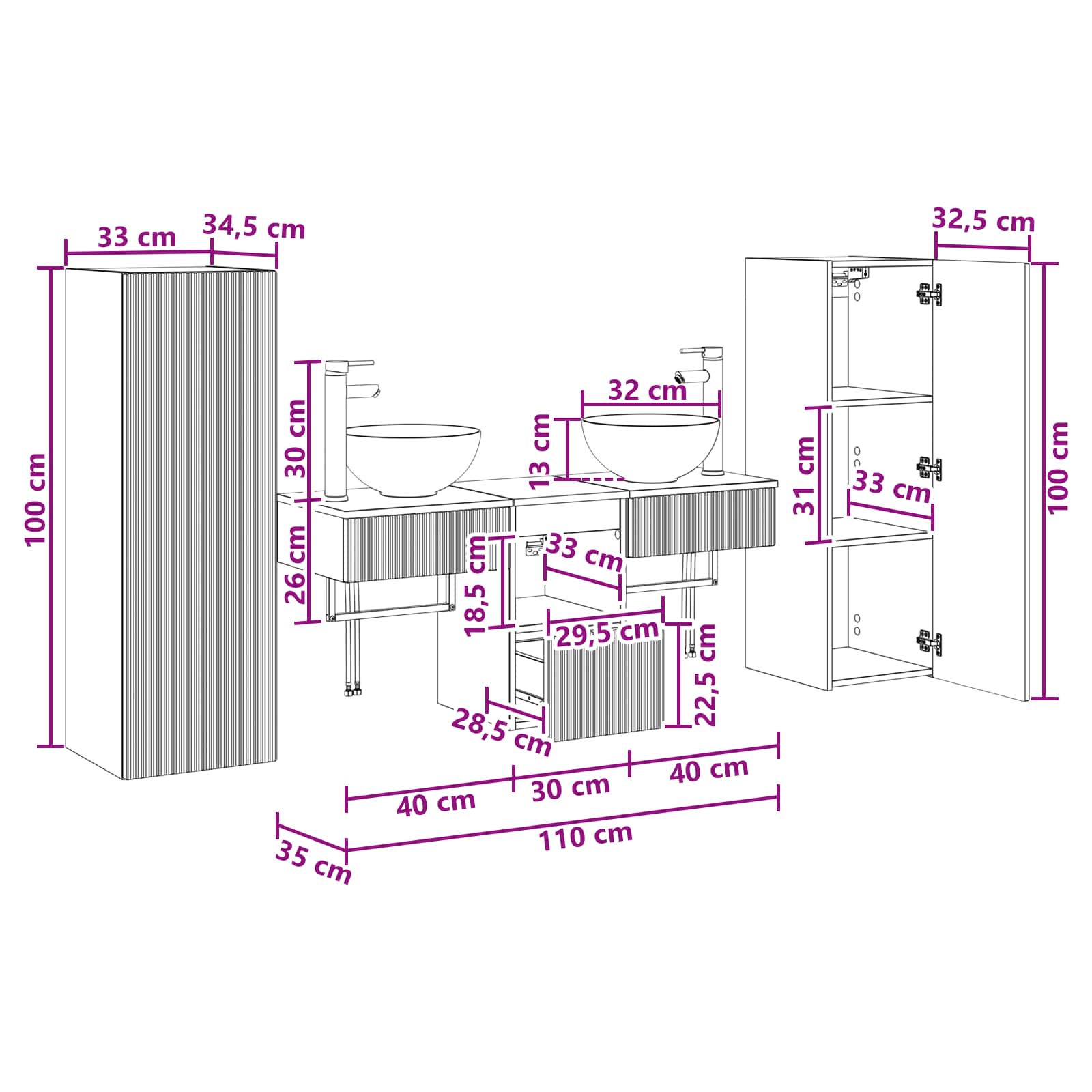 Bathroom Furniture Set size guide