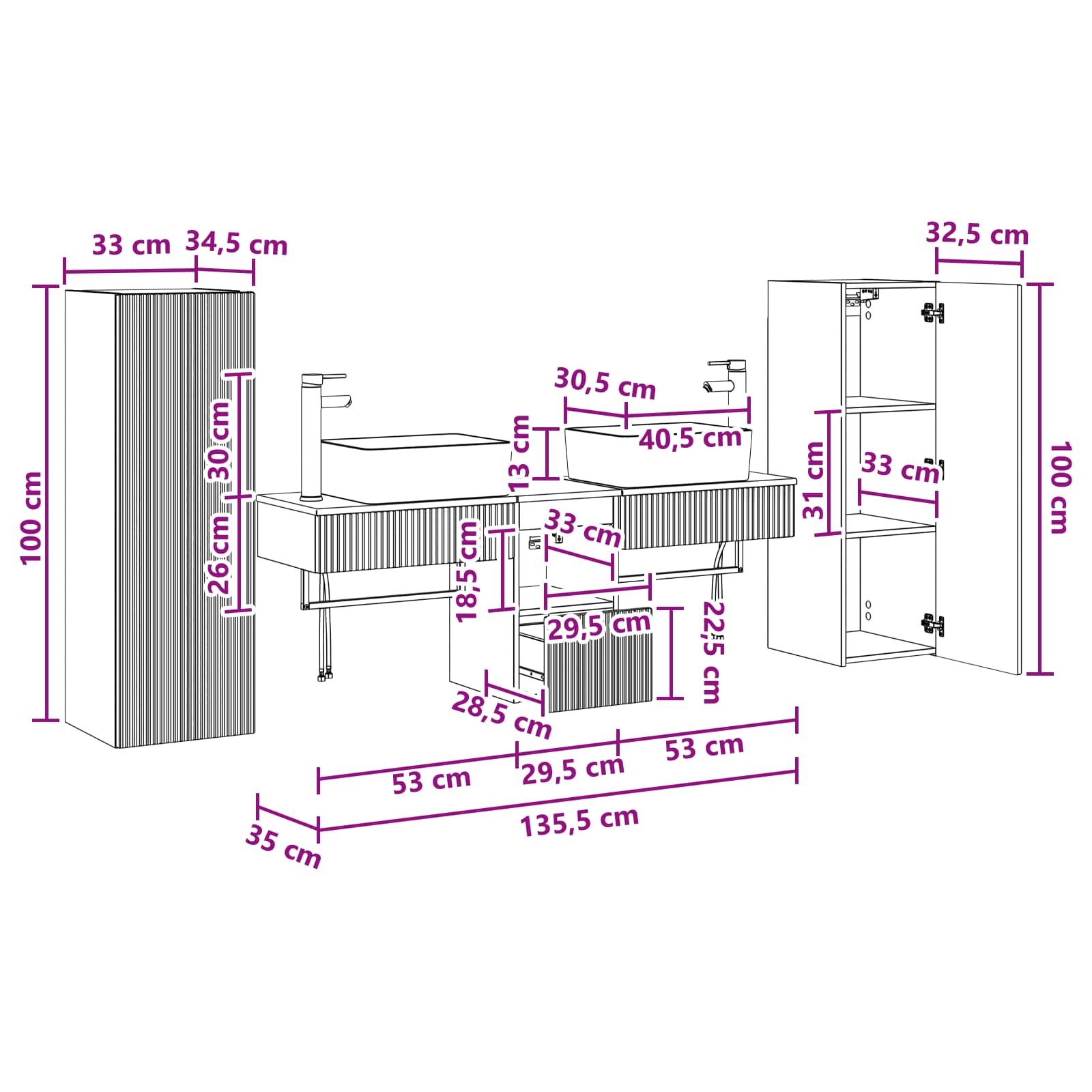 Bathroom Furniture Set size guide