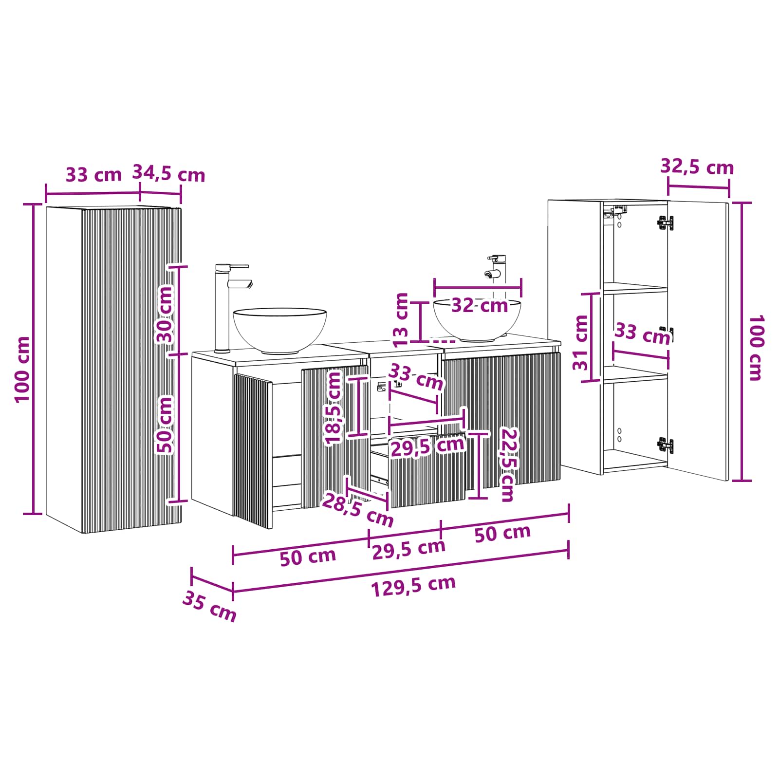 Bathroom Furniture Set size guide
