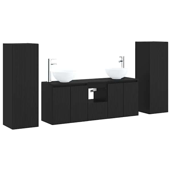vidaXL Vannitoa m&ouml;&ouml;bleset 5 tk Must 33 x 34,5 x 100 cm Tehispuit