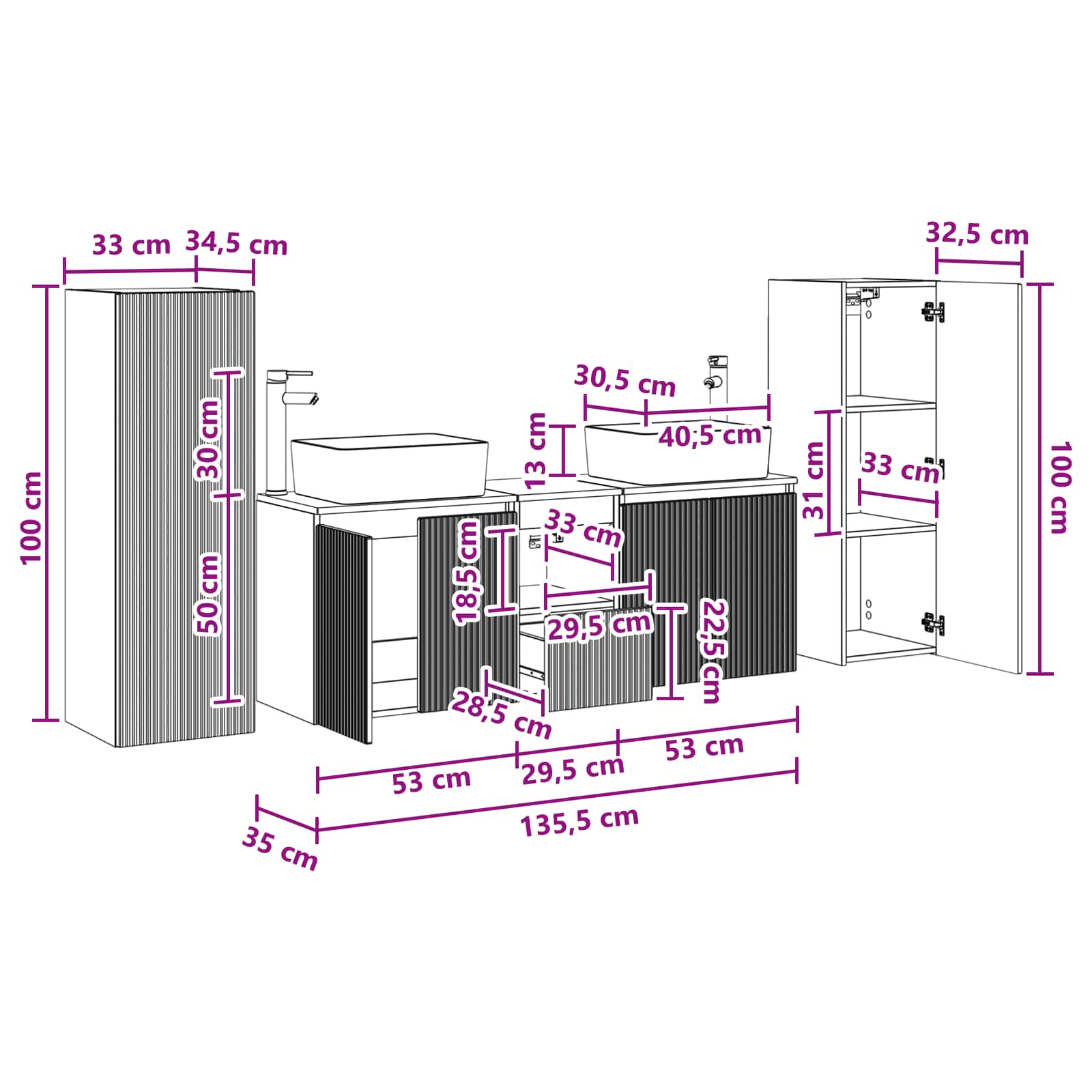 Bathroom Furniture Set size guide