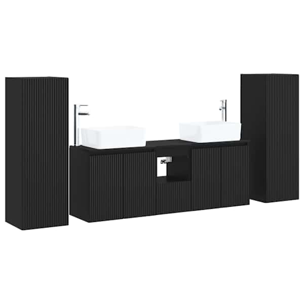 vidaXL Vannitoa m&ouml;&ouml;bleset 5 tk Must 33 x 34,5 x 100 cm Tehispuit