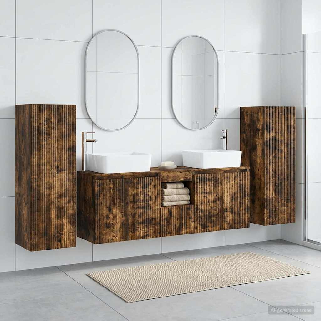 Комплект мебели за баня 5 бр. Опушен дъб 33 x 34,5 x 100 см