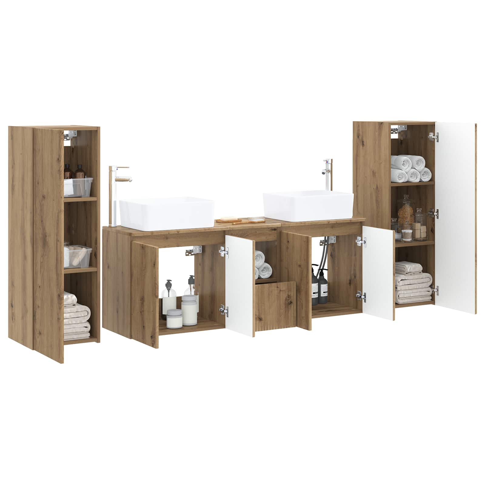 Badkamermeubelset 5 st Artisanaal eiken 33 x 34,5 x 100 cm - Afbeelding 3