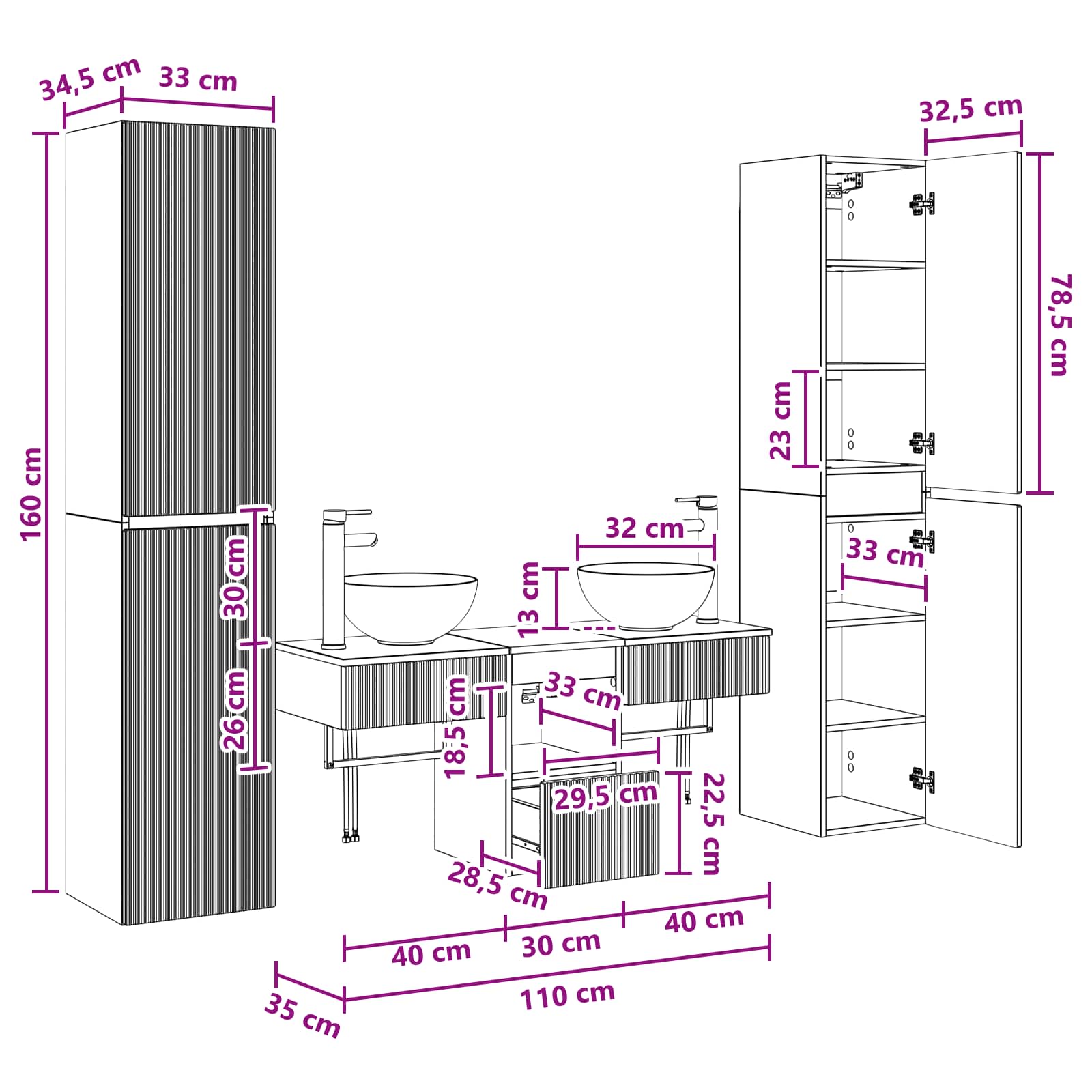 Bathroom Furniture Set size guide
