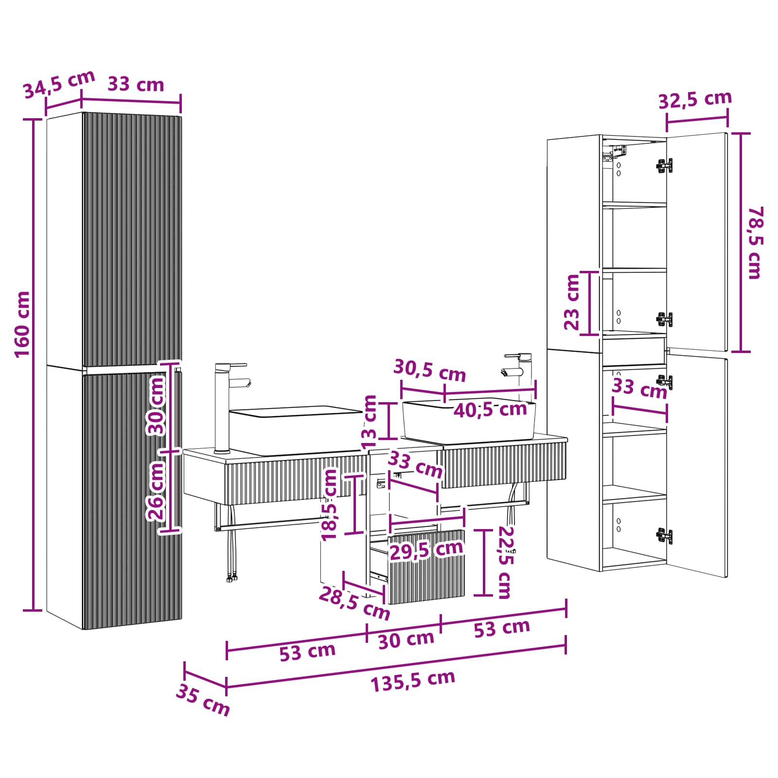 Bathroom Furniture Set size guide