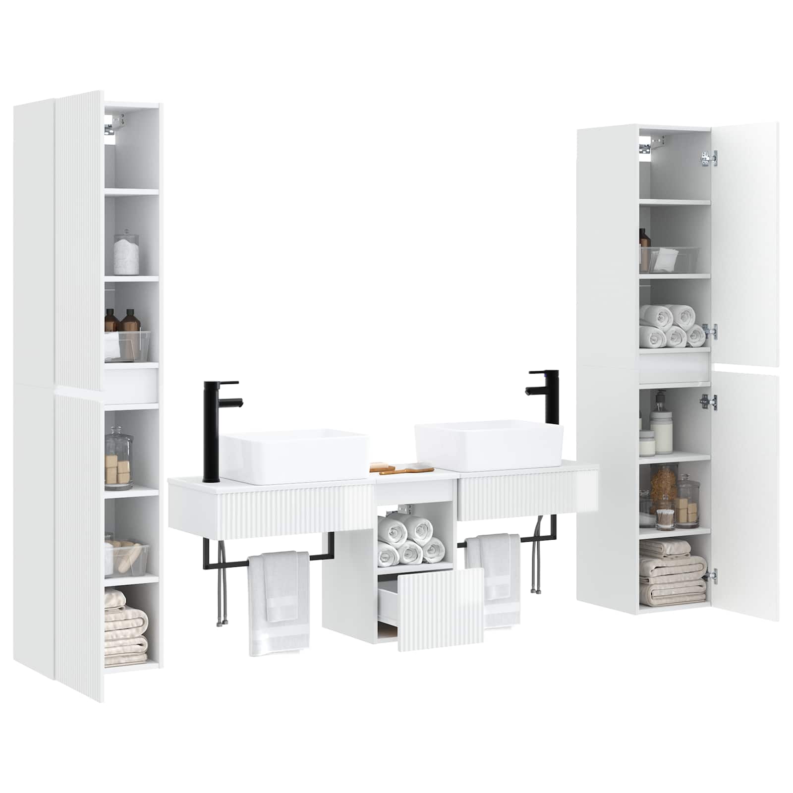 Комплект мебели за баня 5 бр. Бял гланц 33 x 34,5 x 160 см — изображение 3