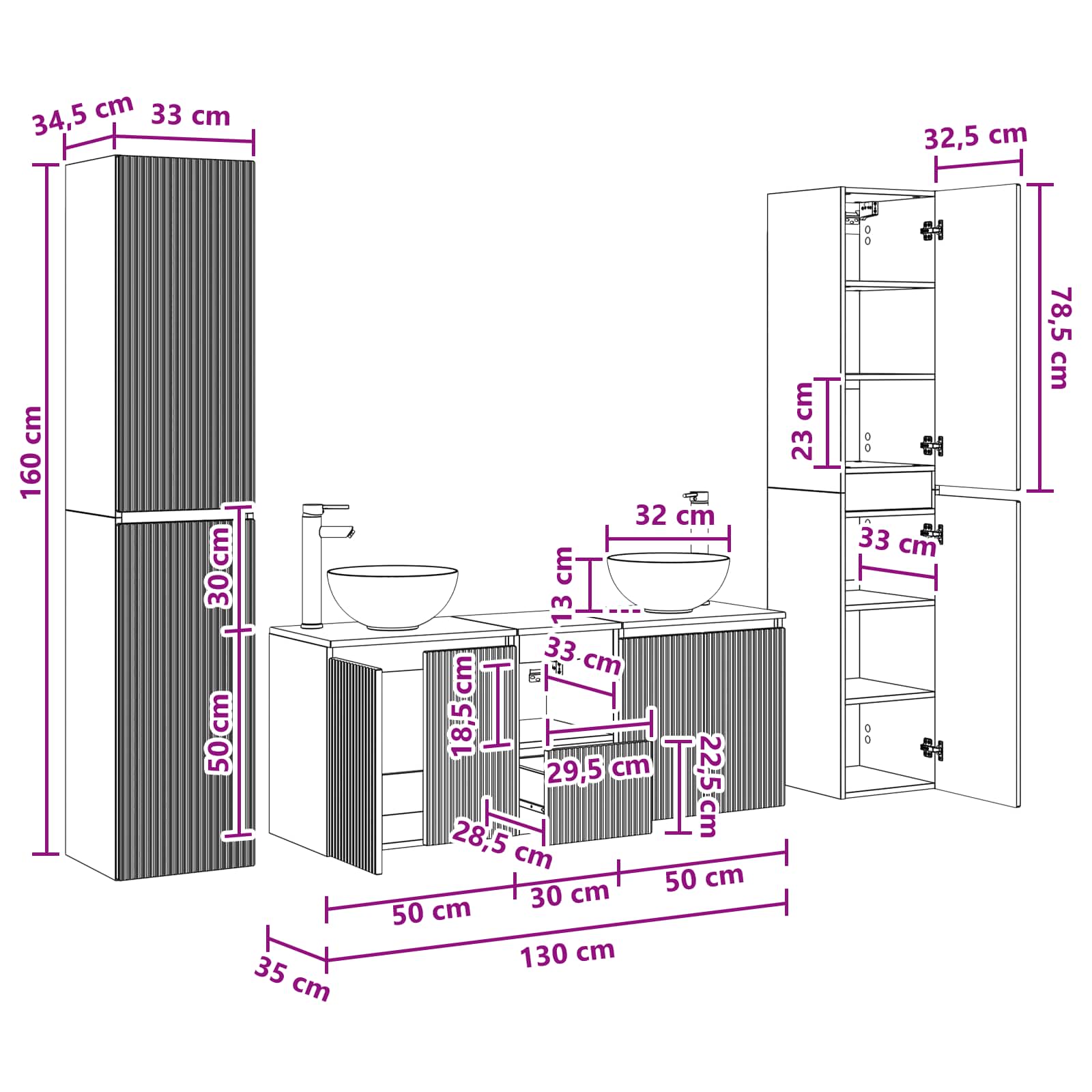 Bathroom Furniture Set size guide