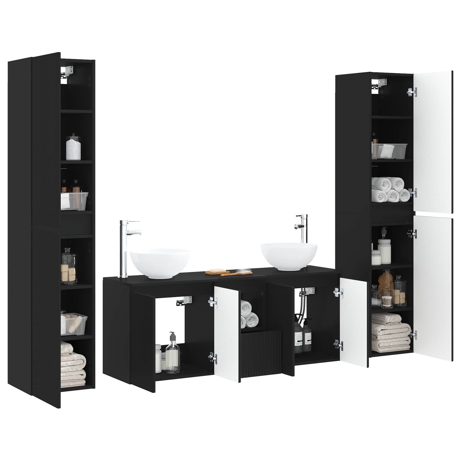 Комплект мебели за баня 5 бр. Черно 33 x 34,5 x 160 см – снимка 3