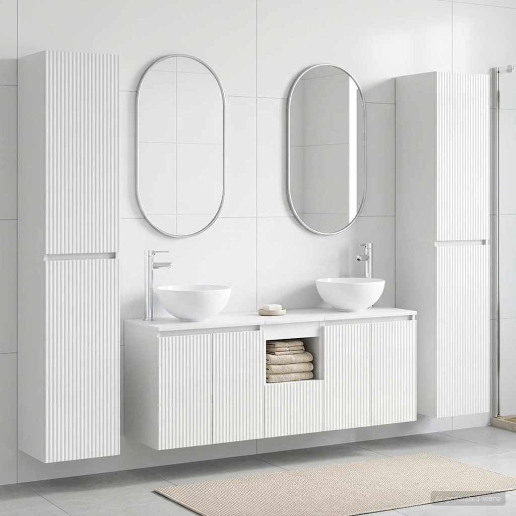 Комплект мебели за баня 5 бр. Бял гланц 33 x 34,5 x 160 см
