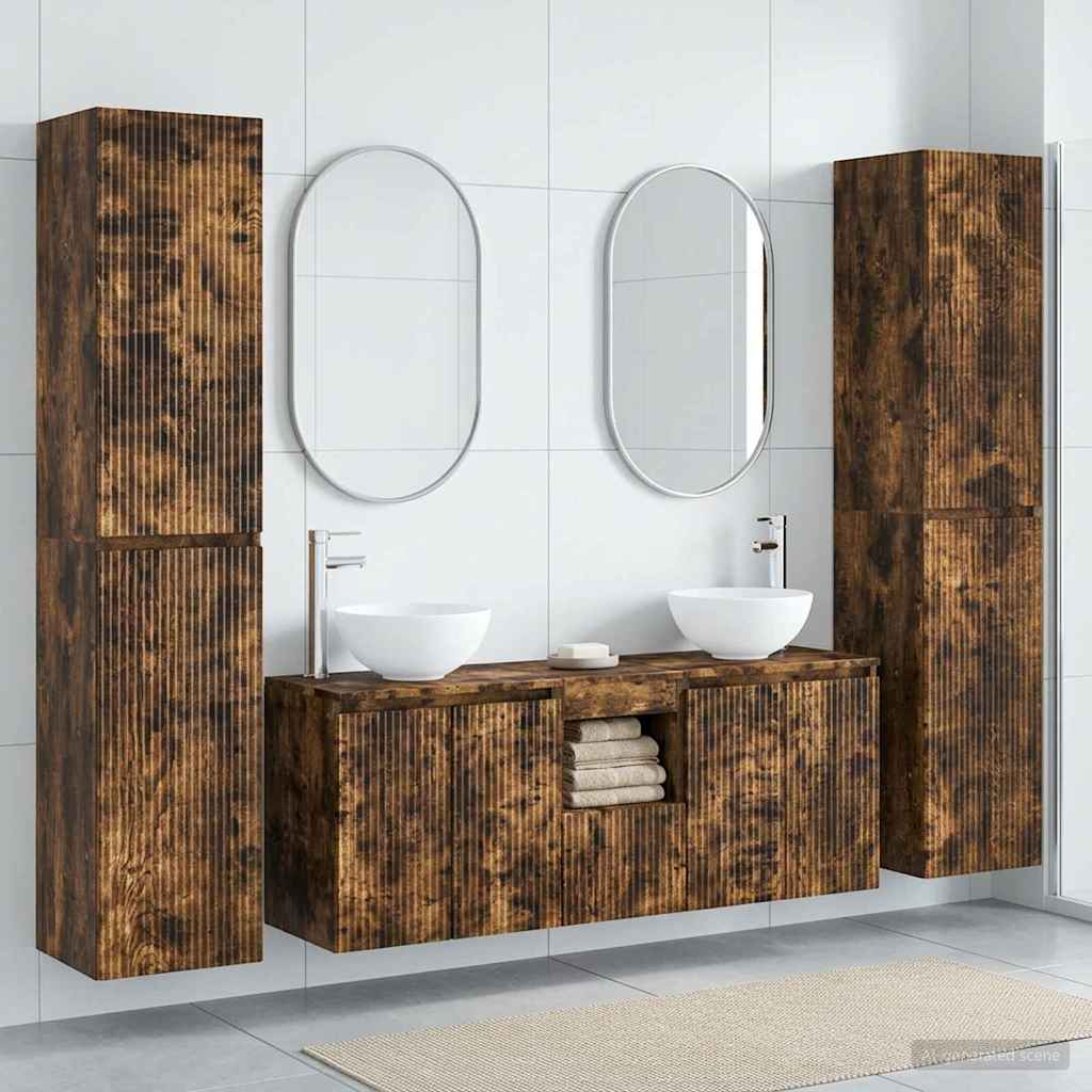 Комплект мебели за баня 5 бр. Опушен дъб 33 x 34,5 x 160 см