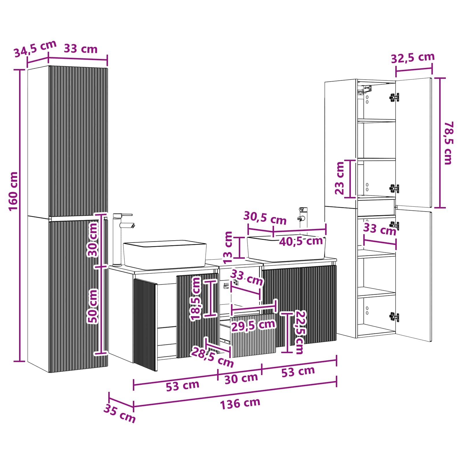 Bathroom Furniture Set size guide