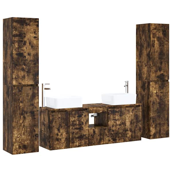 vidaXL Vannitoa m&ouml;&ouml;bleset 5 tk Suitsutatud tamm 33 x 34,5 x 160 cm