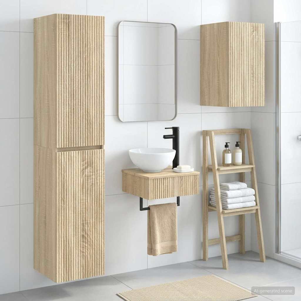 vidaXL Badrumsmöbelset 3 st Sonoma-ek 33 x 34,5 x 160 cm