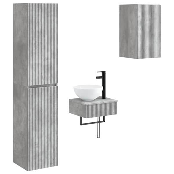vidaXL Vannitoa m&ouml;&ouml;bleset 3 tk Betoonhall 33 x 34,5 x 160 cm Tehispuit