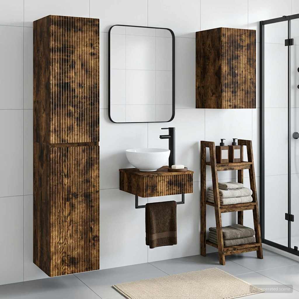 vidaXL Badrumsmöbelset 3 st Rökt ek 33 x 34,5 x 160 cm Konstruerat trä