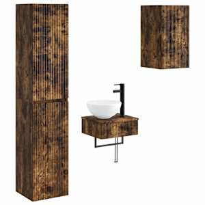 vidaXL Vannitoa m&ouml;&ouml;bleset 3 tk Suitsutatud tamm 33 x 34,5 x 160 cm