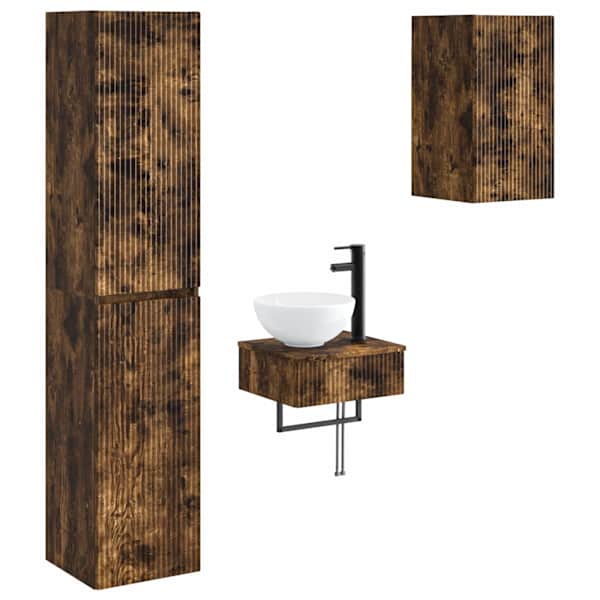 vidaXL Vannitoa m&ouml;&ouml;bleset 3 tk Suitsutatud tamm 33 x 34,5 x 160 cm