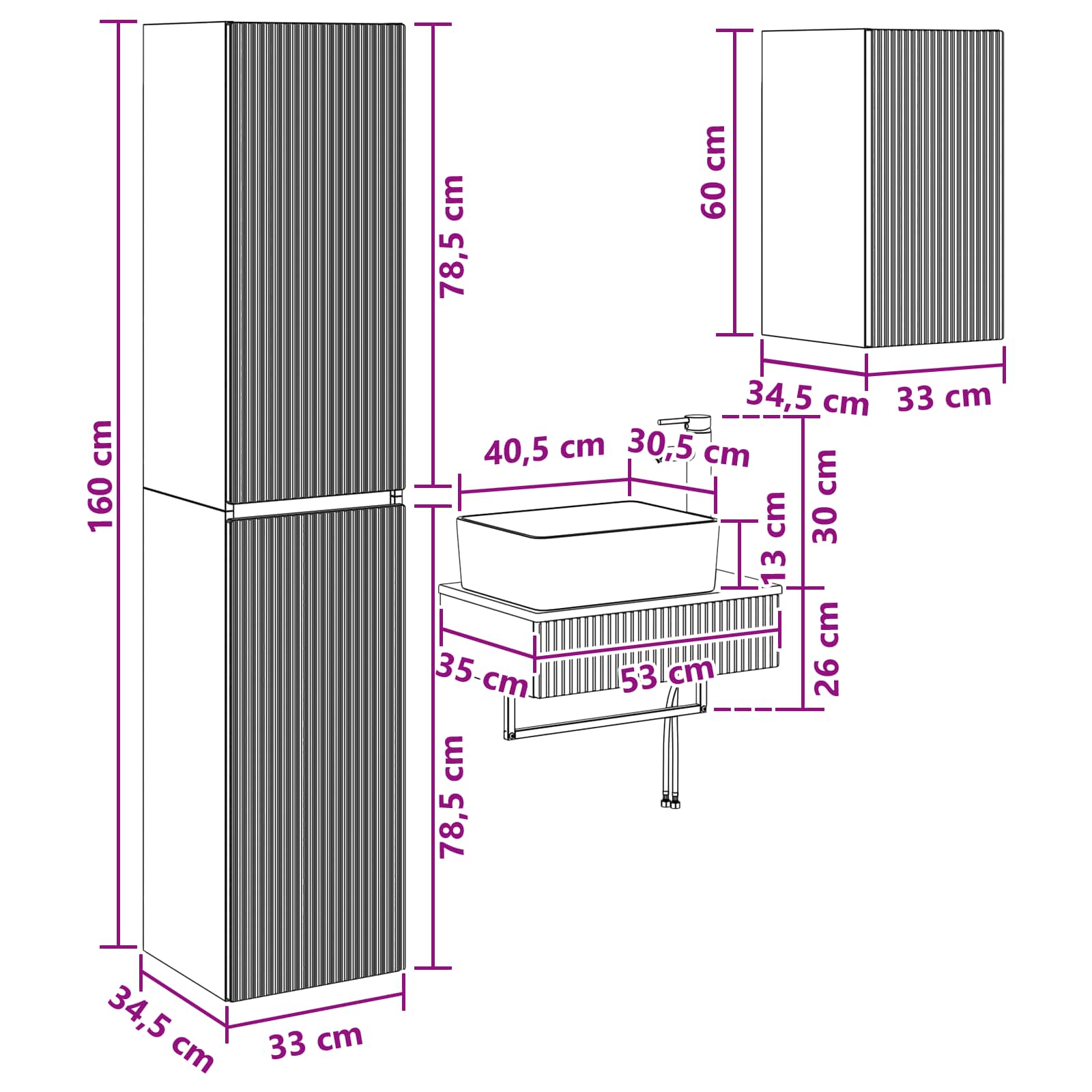 Bathroom Furniture Set size guide