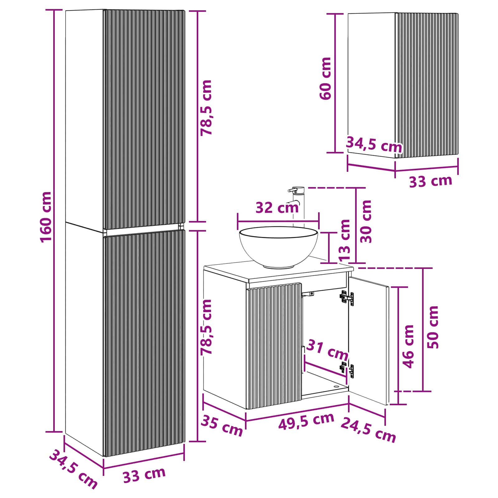 Bathroom Furniture Set size guide