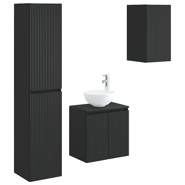 vidaXL Vannitoa m&ouml;&ouml;bleset 3 tk Must 33 x 34,5 x 160 cm Tehispuit