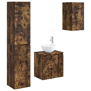 vidaXL Vannitoa m&ouml;&ouml;bleset 3 tk Suitsutatud tamm 33 x 34,5 x 160 cm