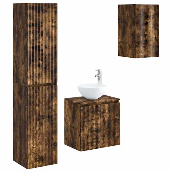 vidaXL Vannitoa m&ouml;&ouml;bleset 3 tk Suitsutatud tamm 33 x 34,5 x 160 cm