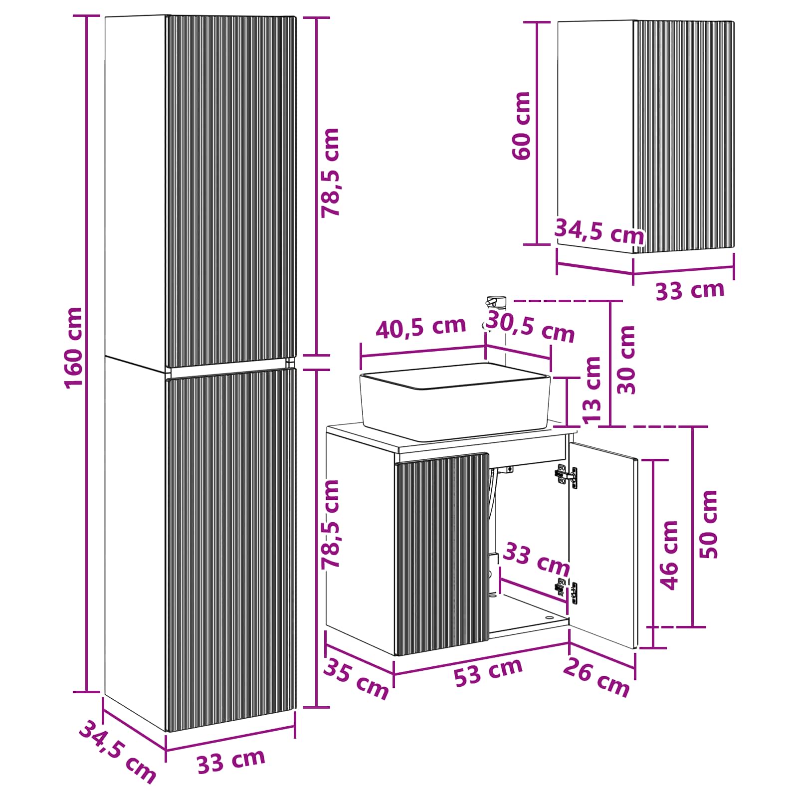 Bathroom Furniture Set size guide