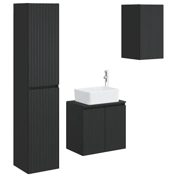 vidaXL Vannitoa m&ouml;&ouml;bleset 3 tk Must 33 x 34,5 x 160 cm Tehispuit