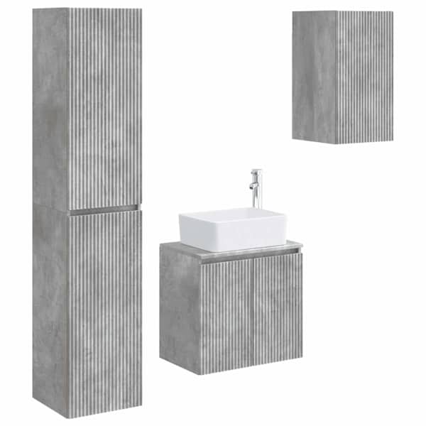 vidaXL Vannitoa m&ouml;&ouml;bleset 3 tk Betoonhall 33 x 34,5 x 160 cm Tehispuit