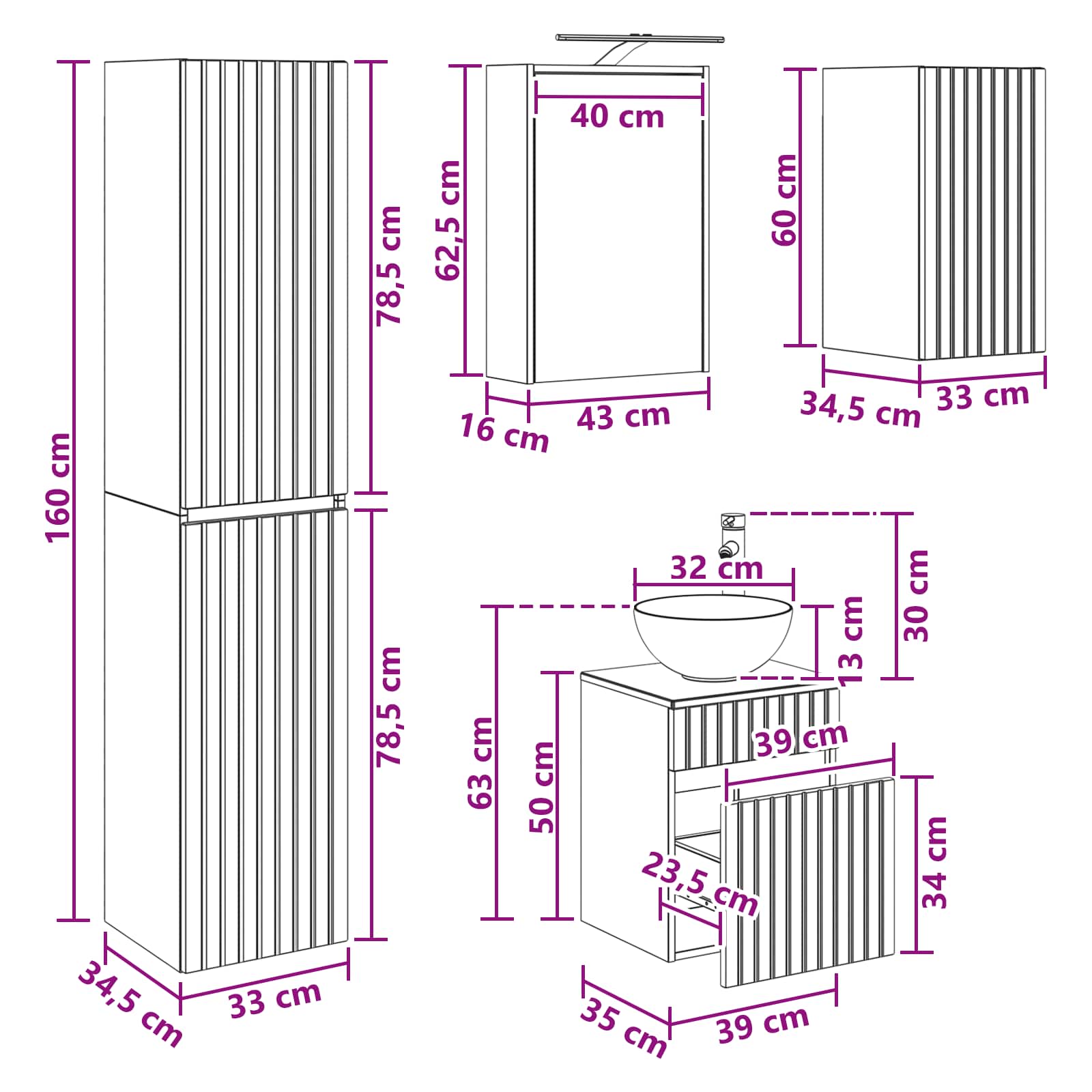 Bathroom Furniture Set size guide