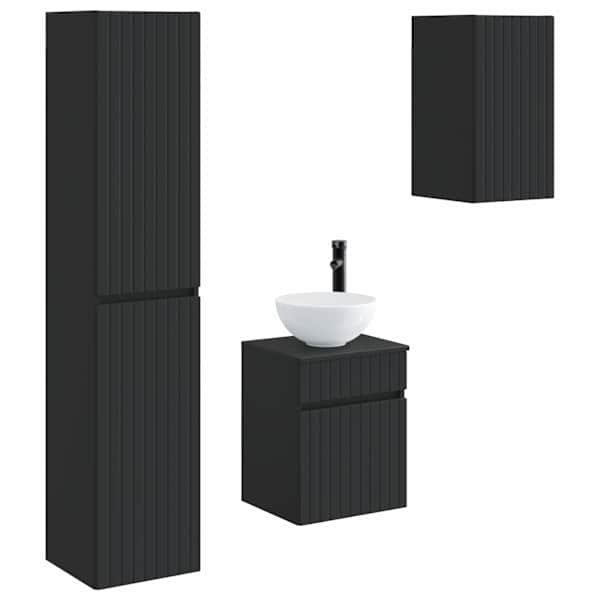 vidaXL Vannitoa m&ouml;&ouml;bleset 3 tk Must 33 x 34,5 x 160 cm Tehispuit