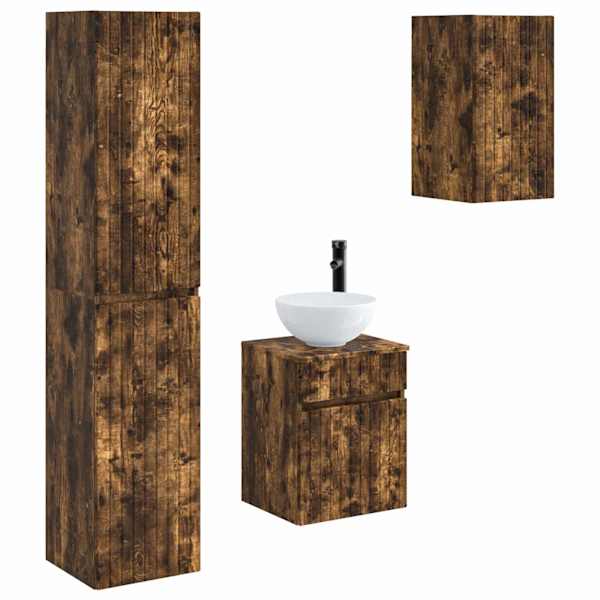 vidaXL Vannitoa m&ouml;&ouml;bleset 3 tk Suitsutatud tamm 33 x 34,5 x 160 cm